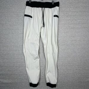 BYLT Elite Jogger Pants Mens Sz L White Gray Viscose Nylon Athletic Stretch FLAW